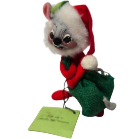 Annalee Dolls 1967 Vintage Christmas Santa Mouse with Green Burlap Sack  - NWT - Picture 6 of 11